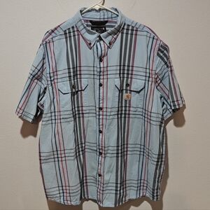 Carhartt Plaid Shirt XL Loose Fit Short Sleeve Button Down 100% Cotton